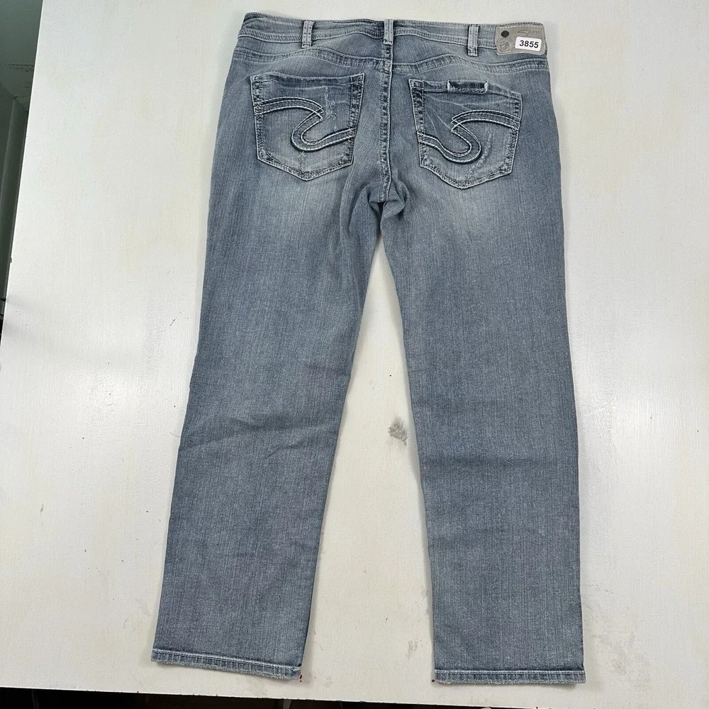 Silver Women's Sam Boyfriend Distressed Jeans 34x28 Blue Stretch Light‎ Wash